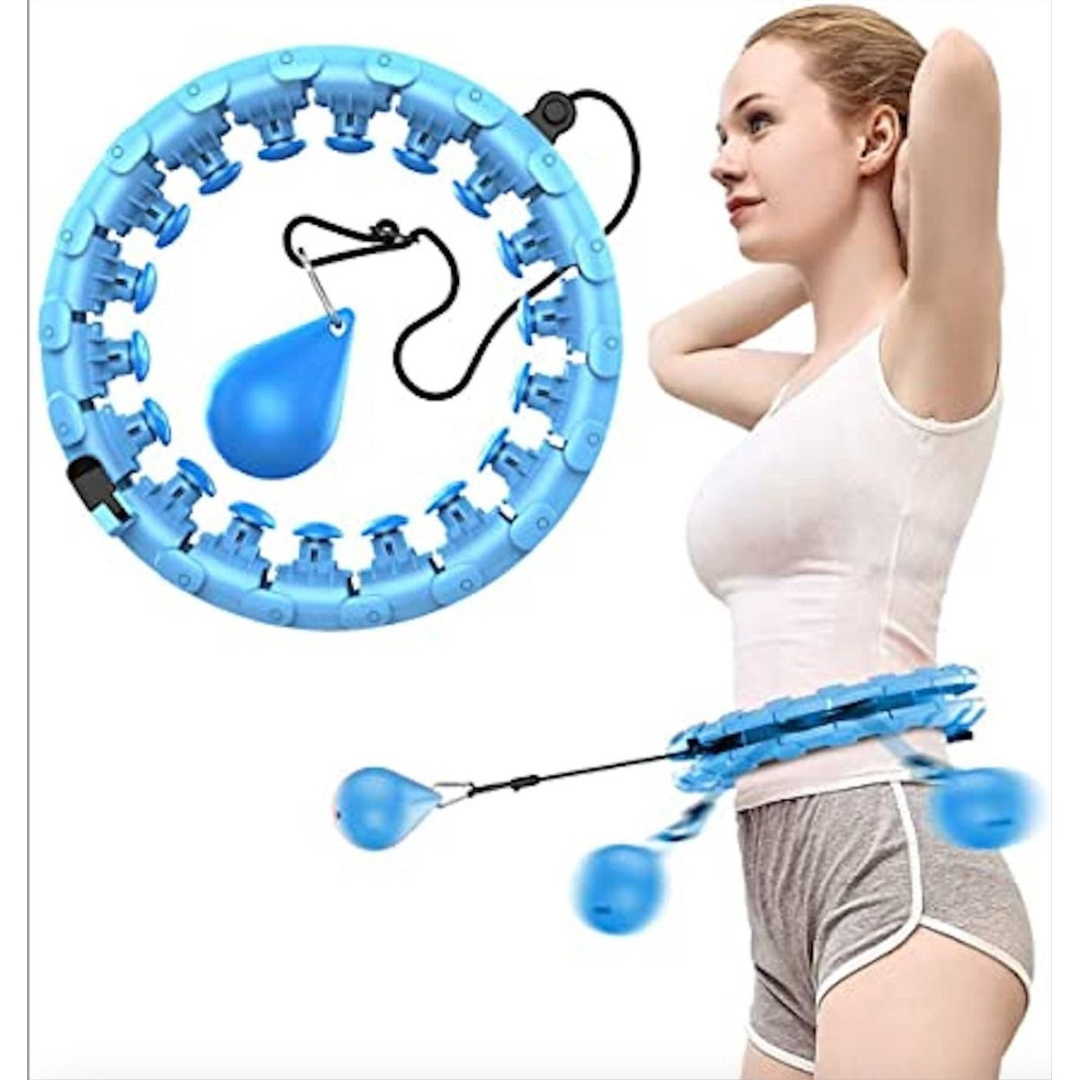 Nixnix - Fitness Hoelahoep - Hoelahoep volwassenen - Blauw - Hula hoop met gewichten - Afvallen en massage - Fit en slank - 24 delig - 130cm