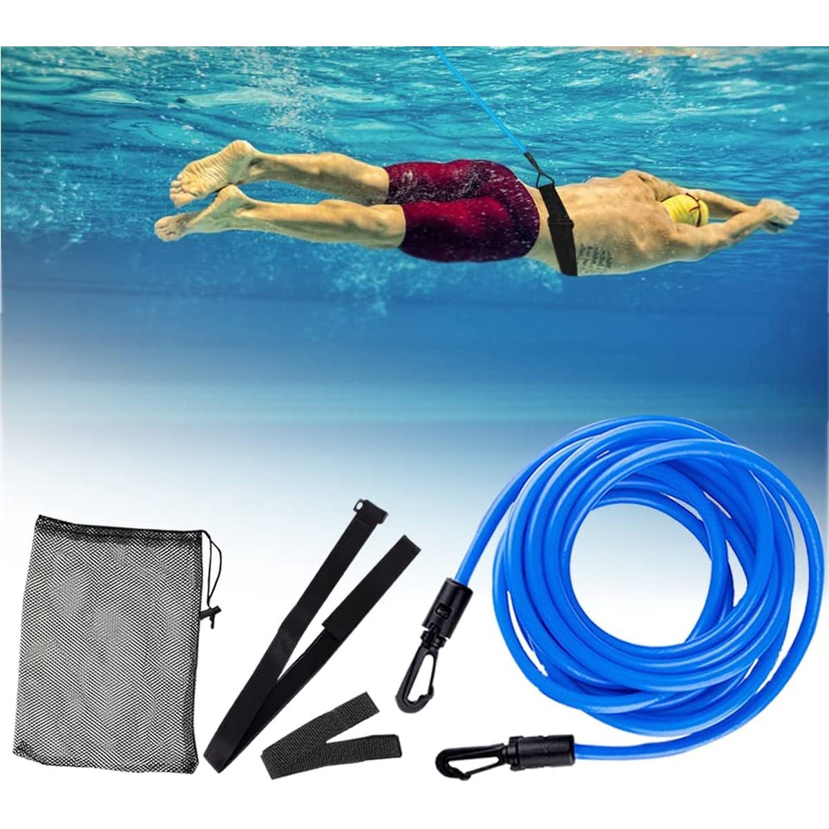 Nixnix - Weerstandsband Zwemmen - Training - 6mm* 10mm*4m - Bungee koord - Conditie - Wedstrijd - Zwem training