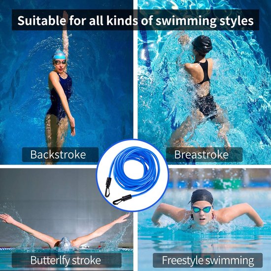 Nixnix - Weerstandsband Zwemmen - Training - 6mm* 10mm*4m - Bungee koord - Conditie - Wedstrijd - Zwem training