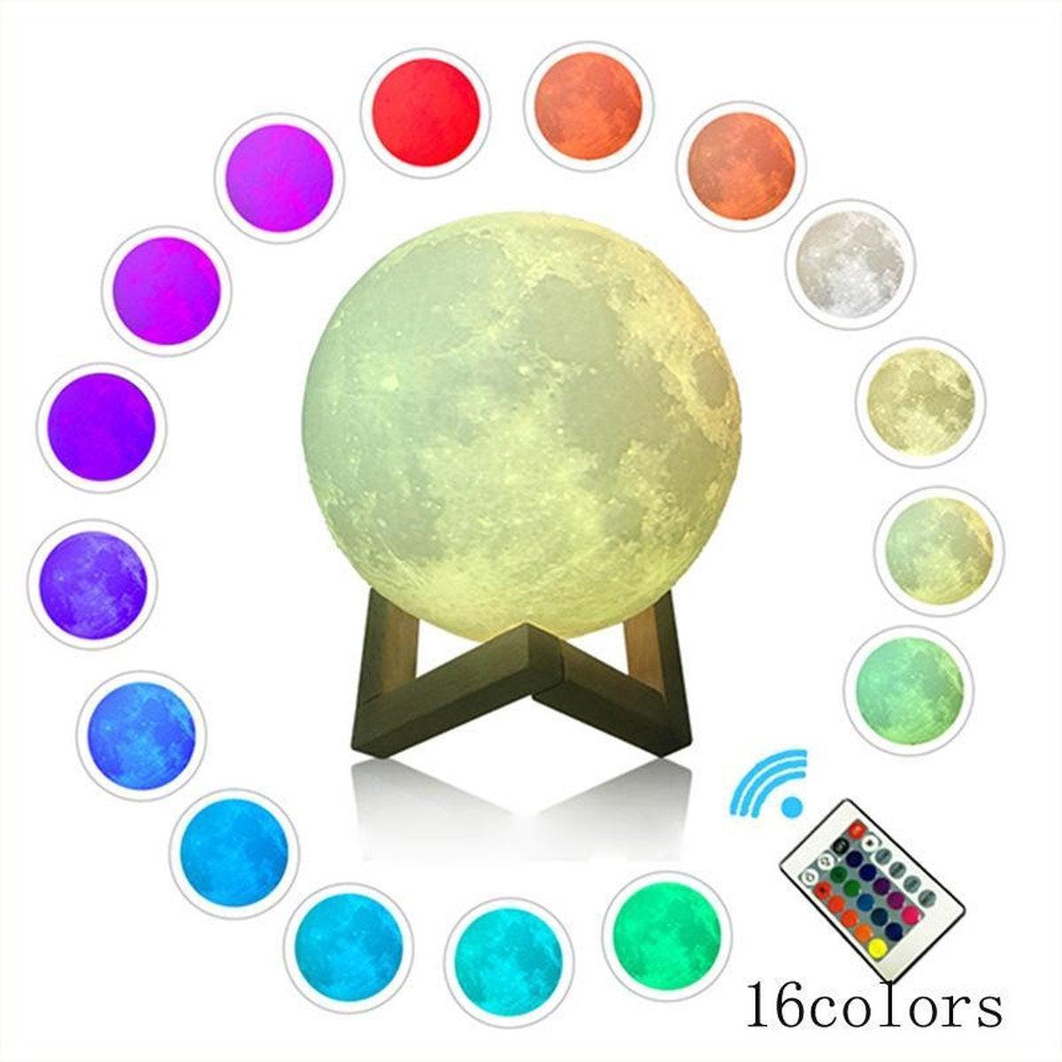 Maan Lamp - Moon Light - 16 kleuren incl. dimfunctie – Nachtlampje kind - LED Nachtlamp
