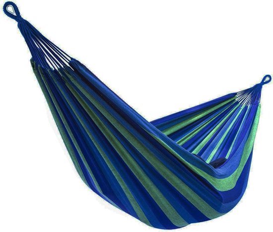 Hangmat 190x 150 cm - Blauw - 2 Persoons Hangmat - In Opbergtas + Bevestigingstouwen