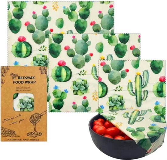 Bijenwas wraps - Bijenwas voedsel wrap - Bijenwas - Bijenwasdoek - Zero Waste - 3 stuks; klein, middel, groot - Herbruikbaar - Duurzaam Cadeau - Boterhamzakje - Bijenwas Doek