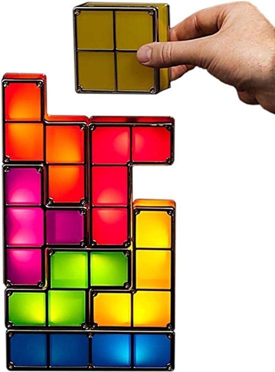 3D retro puzzellamp - Puzzellamp in 7 verschillende kleuren - Stapelbare LED bureaulamp - Nachtlamp - Mancave
