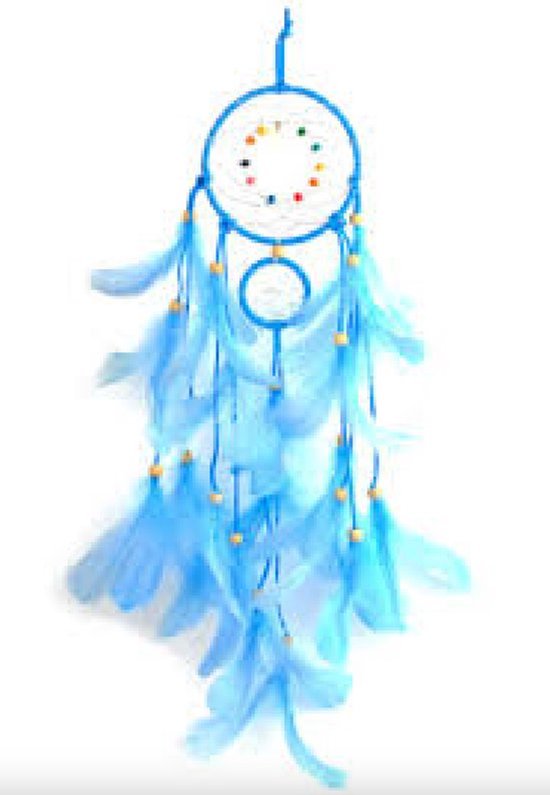 Dreamcatcher met verlichting - Dream Catcher - Groot - Indianen Deco Droomvanger Veren - Blauw - Scandinavisch