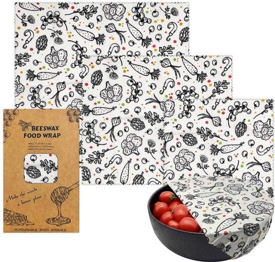 Bijenwas wraps - Bijenwas voedsel wrap - Bijenwas - Bijenwrap - Bijenwasdoek - Zero Waste - 3 stuks; klein, middel, groot - Herbruikbaar - Duurzaam Cadeau - Boterhamzakje - Bijenwas Doek