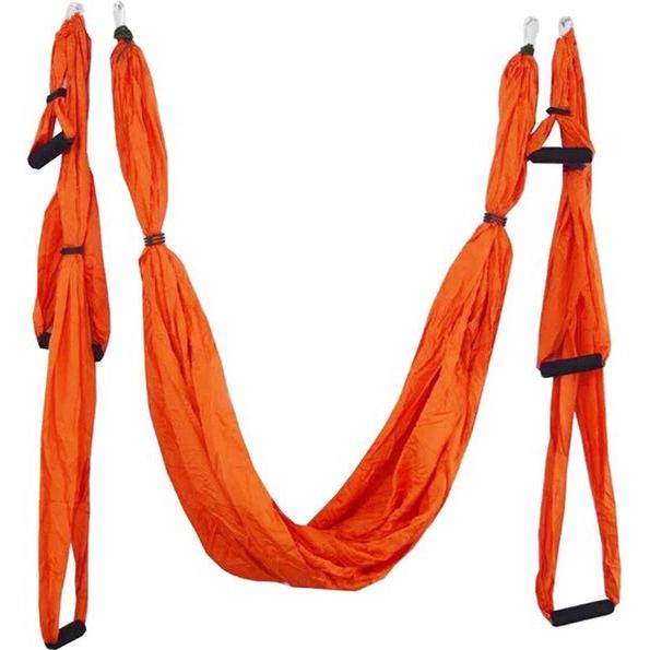 Yoga hangmat - Oranje - Aerial Yoga schommel - Compleet systeem met 3 sets handgrepen - tot 300kg