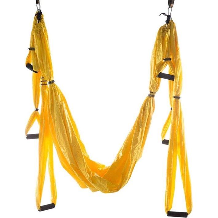 Yoga hangmat - Geel - Aerial Yoga schommel - Compleet systeem met 3 sets handgrepen - tot 300kg