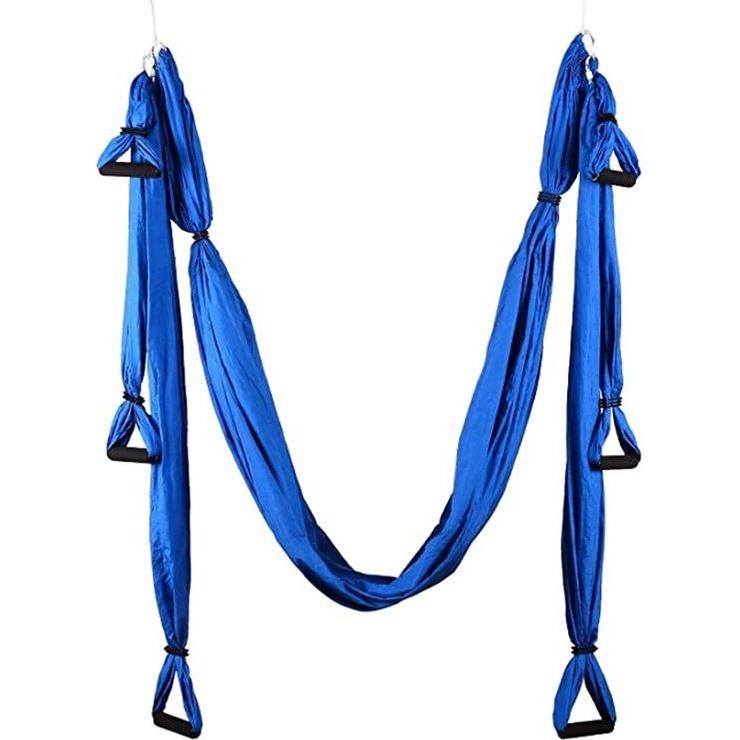 Yoga hangmat - Blauw - Aerial Yoga schommel - Compleet systeem met 3 sets handgrepen - tot 300kg