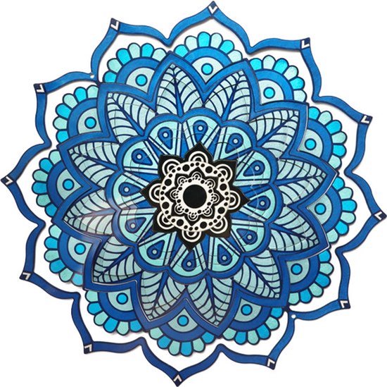 Windspinner mandala ruimte RVS - 18 cm - Blauw - Tuindecoratie - Twister - Yoga - Meditatie
