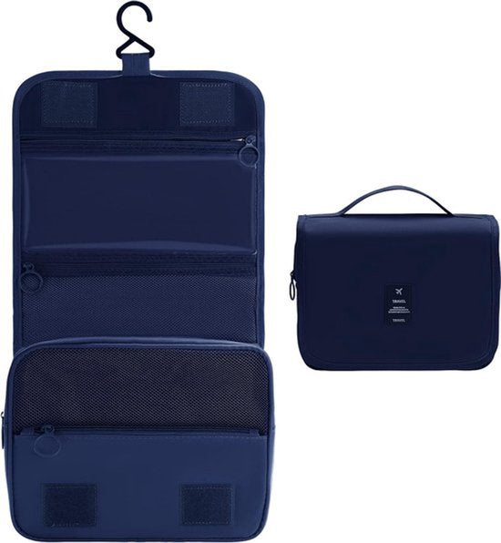 Reis toilettas blauw met haak Travel etui organizer voor toiletartikelen kamperen & reizen accessoires - toilettas voor dames en heren