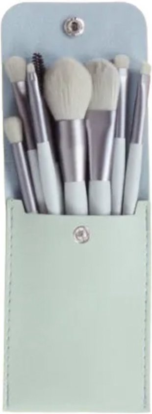 Make-up kwasten set met groene tas - 8 stuks - Professionele kwaliteit - Make-up kwast - Oogschaduw - Foundation kwast - Poeder kwast - Cosmetica - Kwasten set - Make-up tasje