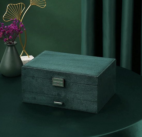 Jewelry box - 3 lagen - Groen - Luxe - Sieraad opbergdoosje - Doos - Opbergdoos - Velours