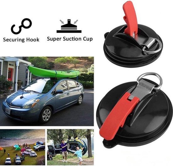 2x Suction Cup van Kofferbak klep, Luifel, Voortent - Zwart - Met 2 Haken - Auto - Spanband - Kofferbakklep - Bagage spanner - Bus - Caravan - Camper