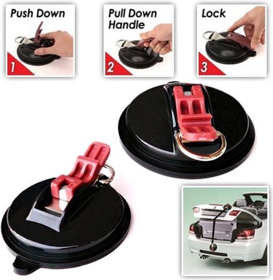 2x Suction Cup van Kofferbak klep, Luifel, Voortent - Zwart - Met 2 Haken - Auto - Spanband - Kofferbakklep - Bagage spanner - Bus - Caravan - Camper