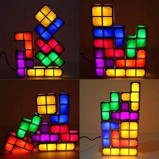 3D retro puzzellamp - Puzzellamp in 7 verschillende kleuren - Stapelbare LED bureaulamp - Nachtlamp - Mancave