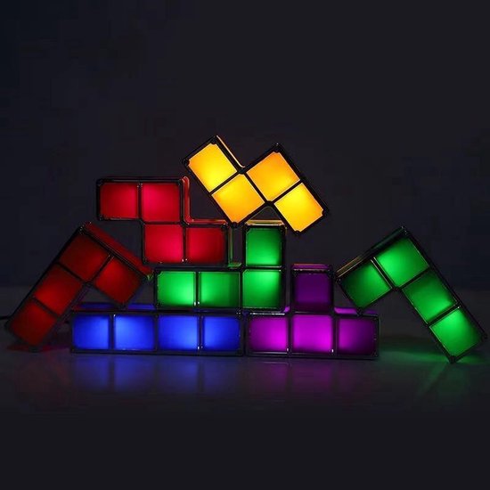 3D retro puzzellamp - Puzzellamp in 7 verschillende kleuren - Stapelbare LED bureaulamp - Nachtlamp - Mancave