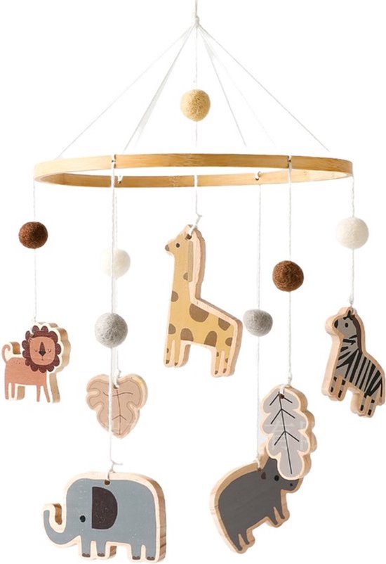 Babybed mobiel Dieren - Windgong - Box - Kinderbed - Hout - Nordic