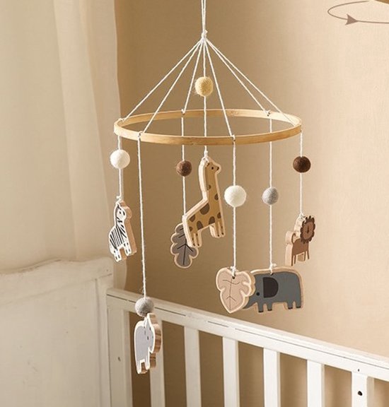 Babybed mobiel Dieren - Windgong - Box - Kinderbed - Hout - Nordic