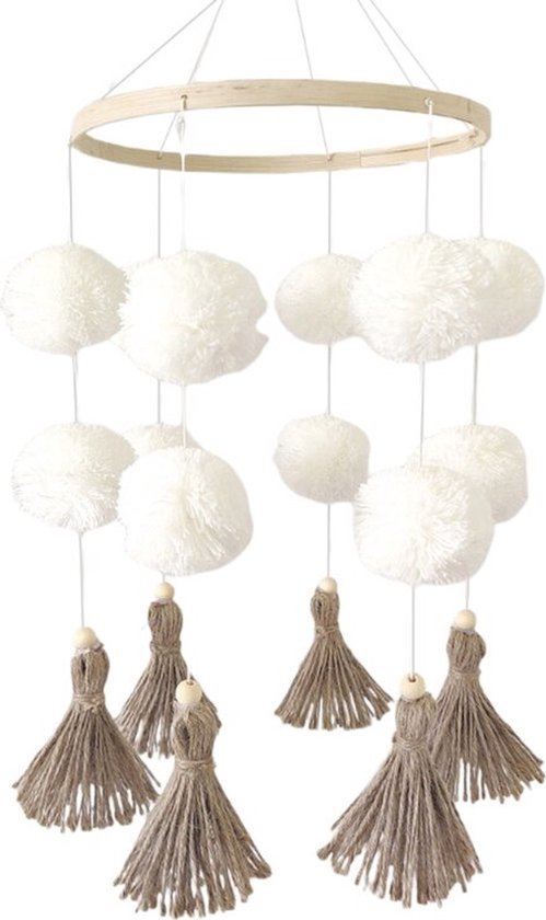Babybed mobiel Wolken - Windgong - Box - Kinderbed - Hout - Nordic - 20cm x 40cm