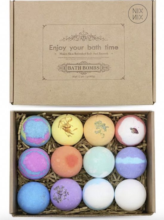Badbruisballen 12 stuks - Bruisballen voor in Bad - 12 Etherische Aroma Badbommen - Geschenkset - Cadeau - 75g per stuk - Bruisballen bad - Badballen