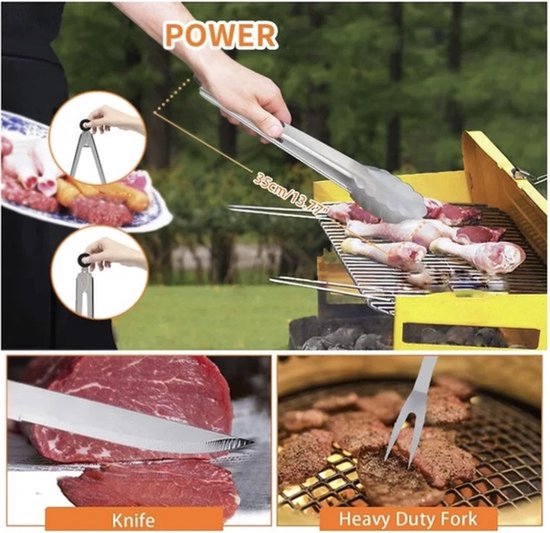 BBQ gereedschap set XL - 27-delig - RVS - Barbecue Bestek - Spatel - Spies - Gereedschap - Keukengerei - Tools - Inclusief opbergtas