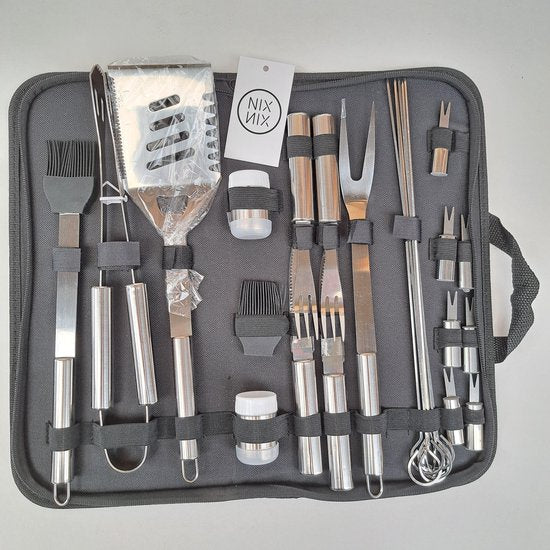 BBQ gereedschap set XL - 27-delig - RVS - Barbecue Bestek - Spatel - Spies - Gereedschap - Keukengerei - Tools - Inclusief opbergtas
