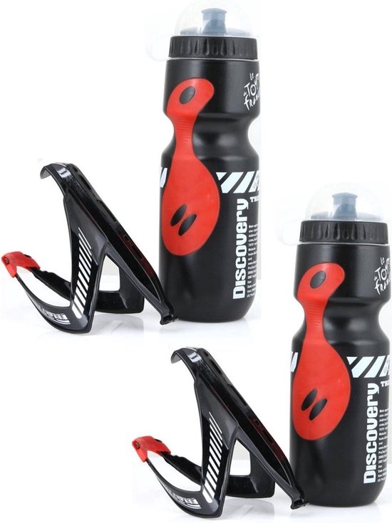 Fles met fleshouder (2x) 650ml Zwart - Mountainbike - Racefiets - Drinkfles