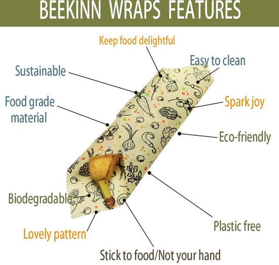 Bijenwas wraps - Bijenwas voedsel wrap - Bijenwas - Bijenwas doek - Zero Waste - 3 stuks; klein, middel, groot - Herbruikbaar - Duurzaam Cadeau - Boterhamzakje - Bijenwas Doek