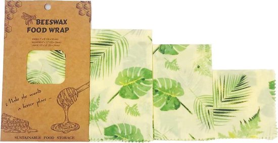 Bijenwas wraps - Bijenwas voedselverpakking - Bijenwas - Bijenwasdoek - Zero Waste - 3 stuks; klein, middel, groot - Herbruikbaar - Duurzaam Cadeau - Boterhamzakje - Bijenwas Doek