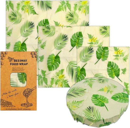 Bijenwas wraps - Bijenwas voedselverpakking - Bijenwas - Bijenwasdoek - Zero Waste - 3 stuks; klein, middel, groot - Herbruikbaar - Duurzaam Cadeau - Boterhamzakje - Bijenwas Doek