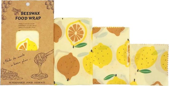Bijenwas wraps - Citroen - Bijenwas voedsel wrap - Bijenwas - Bijenwasdoek - Zero Waste - 3 stuks; klein, middel, groot - Herbruikbaar - Duurzaam Cadeau - Boterhamzakje - Bijenwas Doek