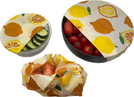 Bijenwas wraps - Citroen - Bijenwas voedsel wrap - Bijenwas - Bijenwasdoek - Zero Waste - 3 stuks; klein, middel, groot - Herbruikbaar - Duurzaam Cadeau - Boterhamzakje - Bijenwas Doek