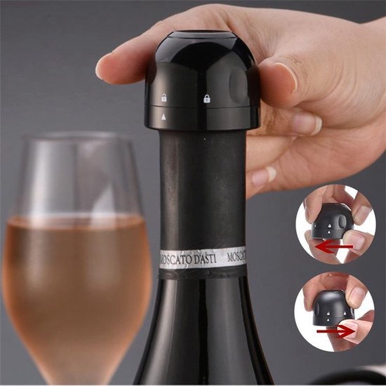 Champagne Stopper Vacuüm - Mechanische Kurk - Zwart - Champagne Stopper - Keukenhulpen - Champagnefles Kurk - Flessenkurk - Siliconen - Flessenopener - Keukengereedschap - Flessenhoes