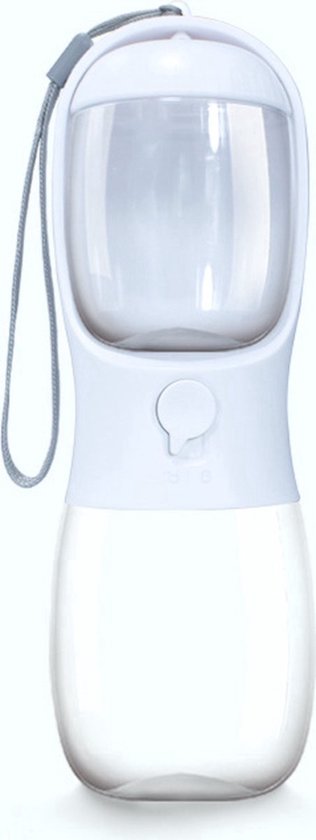 Pet waterfles met voerbakje Wit 300ml - Honden Drinkfles