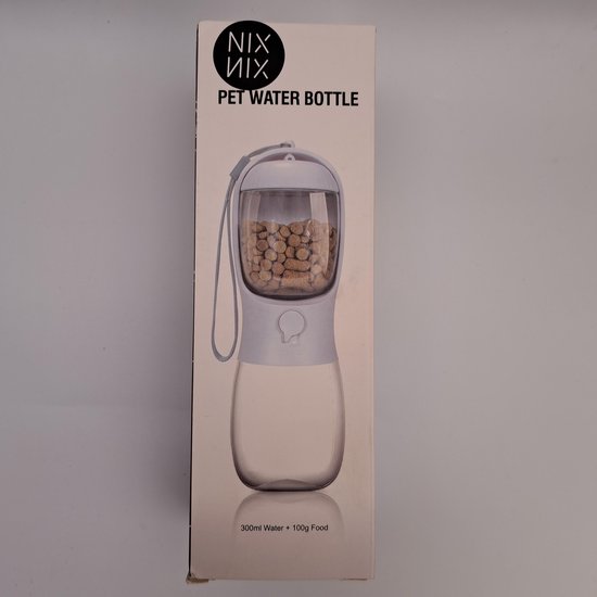 Pet waterfles met voerbakje Wit 300ml - Honden Drinkfles
