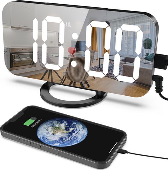 Digitale Wekker Zwart - Alarmklok - Multifunctionele Wekker - Digitale Wekker - Spiegel - Snooze