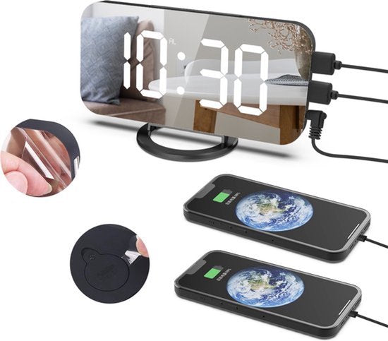 Digitale Wekker Zwart - Alarmklok - Multifunctionele Wekker - Digitale Wekker - Spiegel - Snooze
