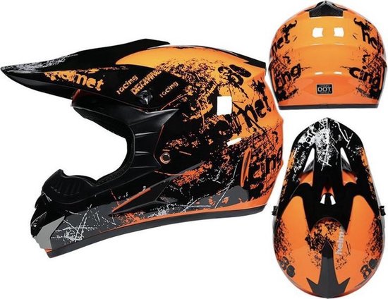 Downhill - Full face - ATB MTB helm - Oranje XL/XXL - Gratis Bril/ Handschoenen en masker - Cross helm - Mountainbike