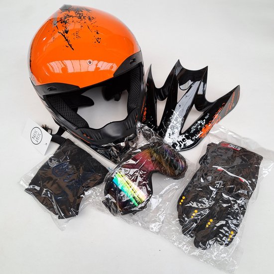 Downhill - Full face - ATB MTB helm - Oranje XL/XXL - Gratis Bril/ Handschoenen en masker - Cross helm - Mountainbike