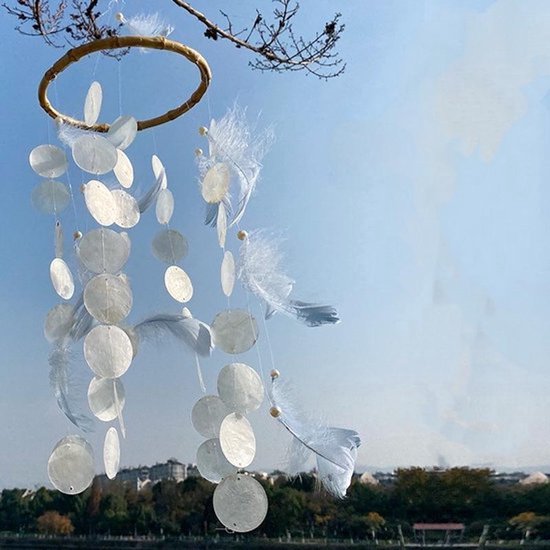 Dromen Vanger - Dream Catcher - Groot - Indianen Deco Droomvanger Veren - Wit - Scandinavisch