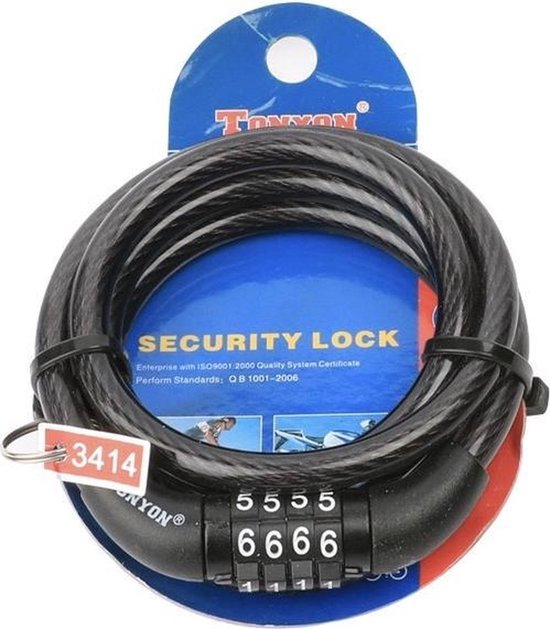 Bicycle lock Black 1.2m x 0.8cm - Cable lock - Combination lock