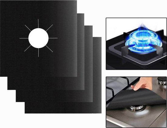 Gasfornuisbeschermers – set van 5 stuks – zwart teflon - Fornuis