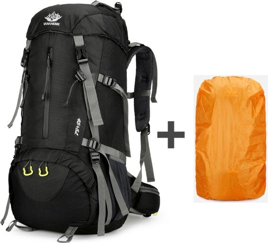 Large Rugzak 45L+5L - Zwart - Rugzak voor Hiken - Berg beklimmen - Wandelen - Reizen - Met regenhoes