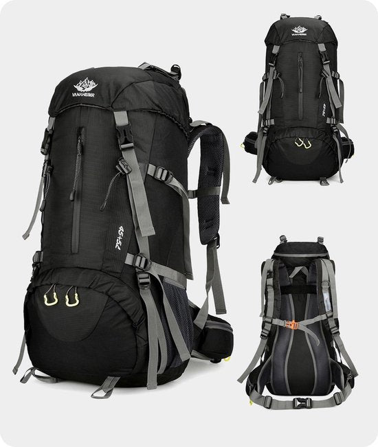 Large Rugzak 45L+5L - Zwart - Rugzak voor Hiken - Berg beklimmen - Wandelen - Reizen - Met regenhoes
