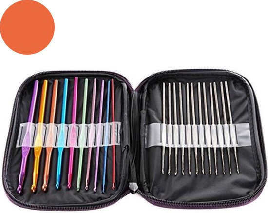 Haaknaaldenset 22-Delige In Luxe Oranje Etui - Ergonomische Haaknaald Haakset