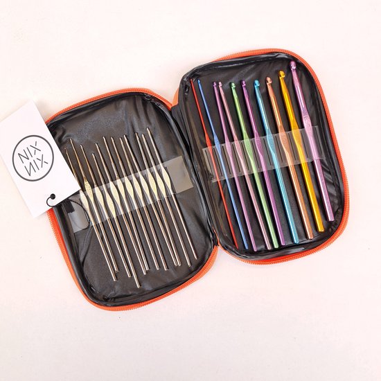 Haaknaaldenset 22-Delige In Luxe Oranje Etui - Ergonomische Haaknaald Haakset