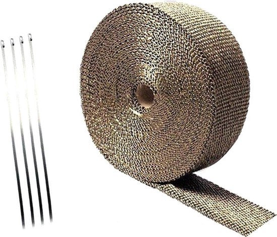 Hitteband - Titanium Beige - 5m rol - 5cm Breed - Glasvezel - Uitlaat - Auto - Motor