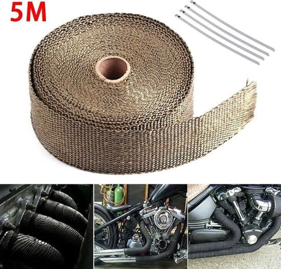 Hitteband - Titanium Beige - 5m rol - 5cm Breed - Glasvezel - Uitlaat - Auto - Motor