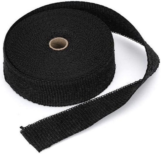 Hitteband - Zwart - 10m rol - 2,5cm breed - Glasvezel - Uitlaat - Auto - Motor
