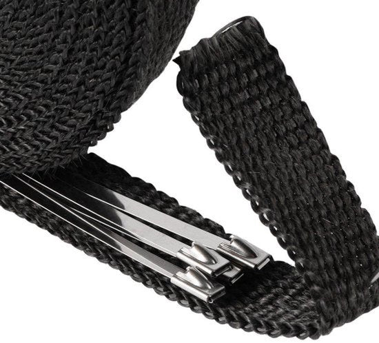 Hitteband - Zwart - 5m rol - 2,5cm breed - Glasvezel - Uitlaat - Auto - Motor